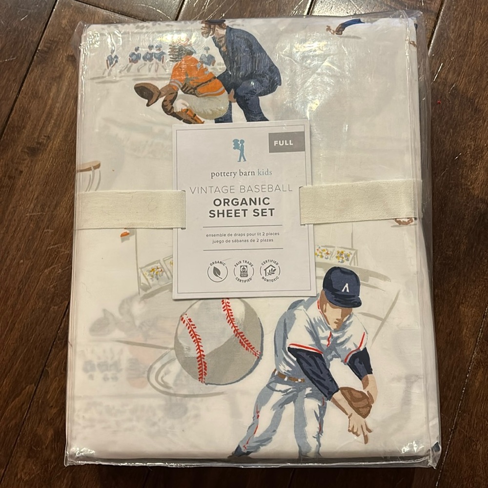 *Brand New* Vintage Baseball Organic Sheet Set - Pottery Barn Kids